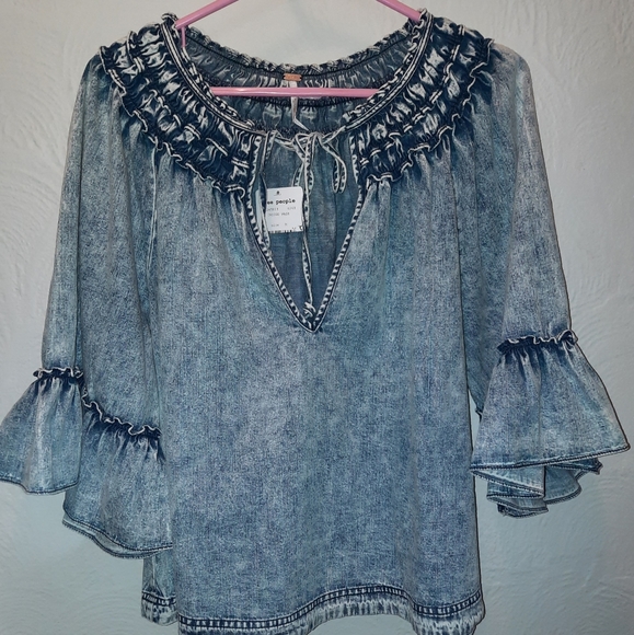 Free People Ainsley Denim Top - Picture 4 of 5